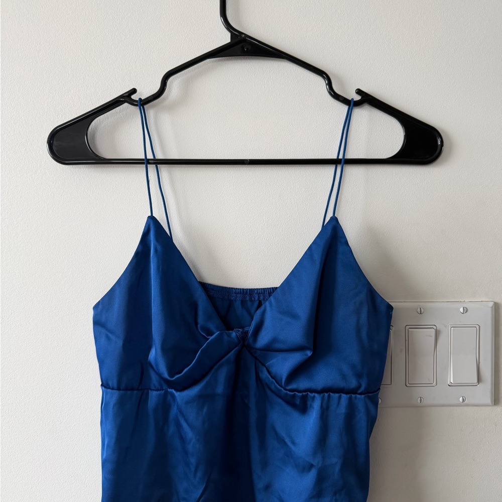 Blue Satin Spaghetti Strap Top
